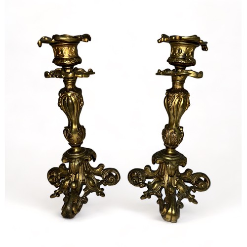 268 - Pair Very Ornate Gilded Baroque Style Candlesticks, could be French.