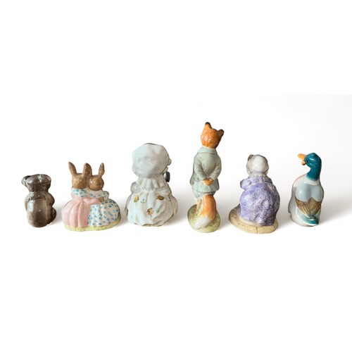 266 - Selection of six small figurines to include: Beswick: Beatrix Potters Foxy Whiskered Gentleman, Lady... 