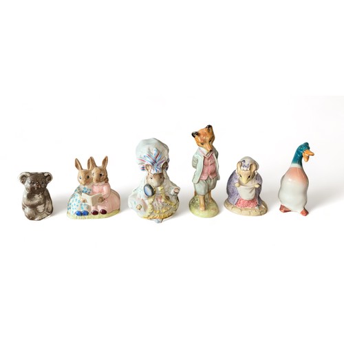 266 - Selection of six small figurines to include: Beswick: Beatrix Potters Foxy Whiskered Gentleman, Lady... 