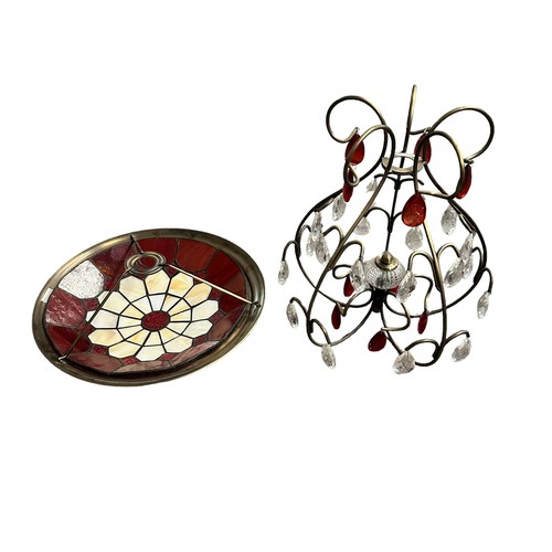 304 - Tiffany Style Lamp Shade in Red and White 35cm plus Chandelier type light fitting with red and clear... 