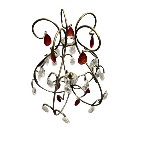 304 - Tiffany Style Lamp Shade in Red and White 35cm plus Chandelier type light fitting with red and clear... 