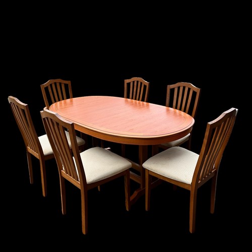 446 - Modern dining table with six chairs, including to carvers. Table length 176cm, width 100 cm, height ... 