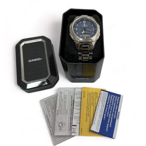 133 - A gents Casio Wave Ceptor Tough Solar quartz watch.  Blue dial with Arabic numerals. Model No. 3353.... 