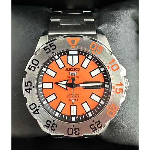 81 - Automatic Seiko 5 Sports 'Orange Monster' 100M Water Resistant, 44mm, with Box & Warranty Card, Year... 