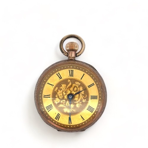 153 - Circa 1900 ladies 9k gold faced fob watch. In working order at time of cataloguing. Total weight 28g... 