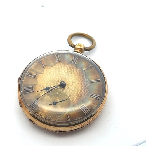 154 - Gents 18k key wind gold dress pocket watch, circa 1900.  Gold dial with Roman numeral hour markers. ... 