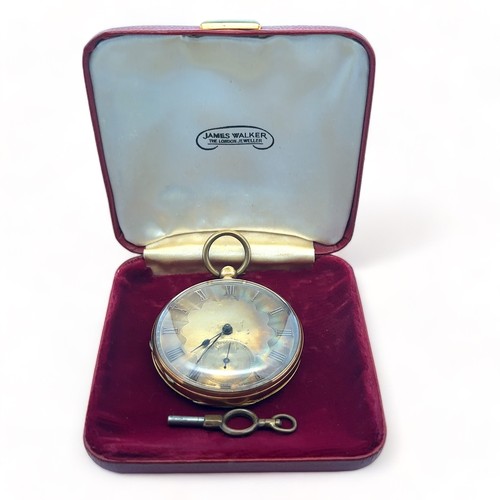 154 - Gents 18k key wind gold dress pocket watch, circa 1900.  Gold dial with Roman numeral hour markers. ... 