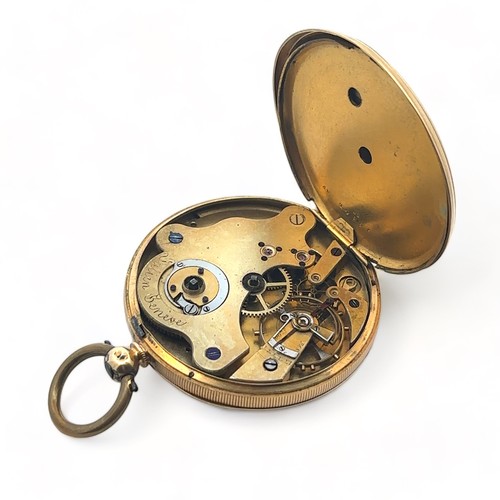 154 - Gents 18k key wind gold dress pocket watch, circa 1900.  Gold dial with Roman numeral hour markers. ... 