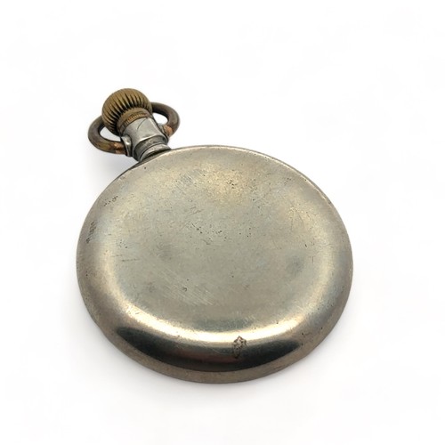 156 - Circa 1910 Omega manual wind pocket watch, nickel case. Dims 52mm. Watch working at time of catalogu... 