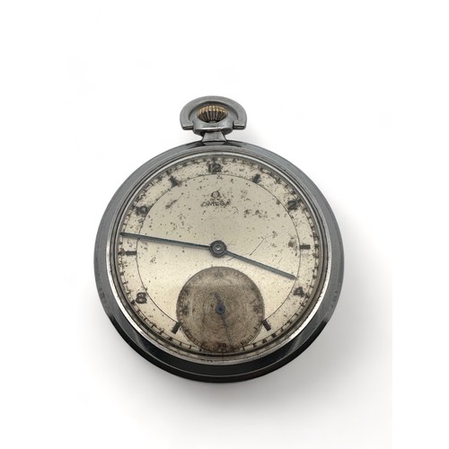 157 - Circa 1940s Omega manual wind pocket watch, stainless steel case. Dims 48mm. Watch working at time o... 