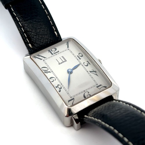 77 - Alfred Dunhill Curved Tank Watch. Stainless steel case and grey dial with Arabic numeral hour marker... 