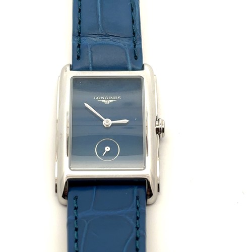 78 - New, unworn ladies Longines Dolce Vita Tank watch.  Blue dial, blue strap and quartz movement. Compl... 