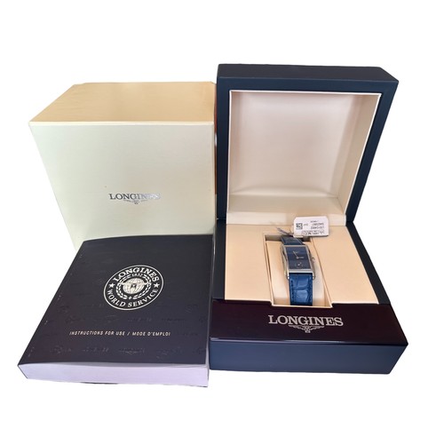 78 - New, unworn ladies Longines Dolce Vita Tank watch.  Blue dial, blue strap and quartz movement. Compl... 