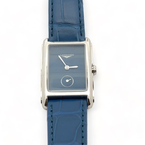 78 - New, unworn ladies Longines Dolce Vita Tank watch.  Blue dial, blue strap and quartz movement. Compl... 