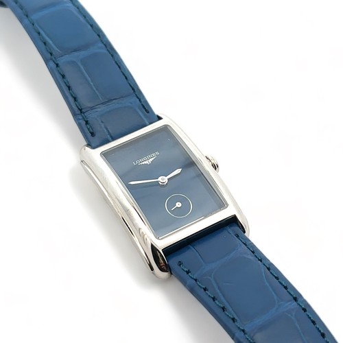 78 - New, unworn ladies Longines Dolce Vita Tank watch.  Blue dial, blue strap and quartz movement. Compl... 