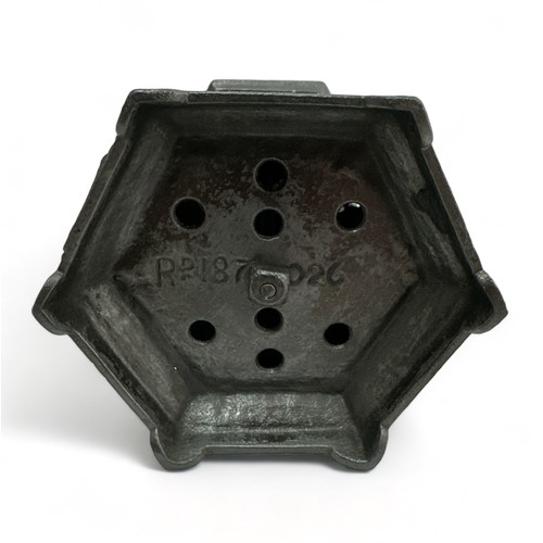 314 - Hexagonal Cast Iron Money Box modelled on a post box marked Bank. Registration number to base 187026... 