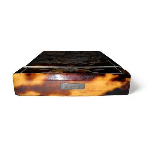 306 - Mansfield (Dublin) tortoise shell and mother of pearl inlaid card case. Mansfield label affixed to t... 