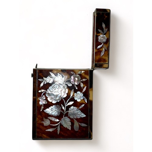 306 - Mansfield (Dublin) tortoise shell and mother of pearl inlaid card case. Mansfield label affixed to t... 