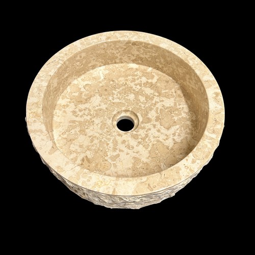 302 - Cream Marble wash basin, with rustic stone effect to outside of bowl, with drainage hole. Cotswold G... 