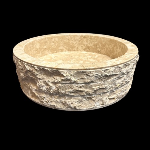 302 - Cream Marble wash basin, with rustic stone effect to outside of bowl, with drainage hole. Cotswold G... 