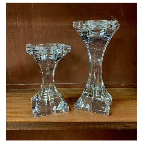 286 - Rogaska, pair of Slovenian crystal candle sticks, etched Rogaska to underside. Heights 15.5cm & 20.5... 