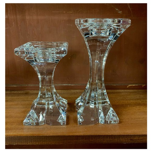 286 - Rogaska, pair of Slovenian crystal candle sticks, etched Rogaska to underside. Heights 15.5cm & 20.5... 