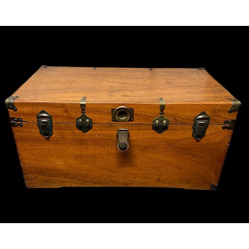 442 - 19th Century campaign camphor coffer with brass fittings. Splits to both top and base of chest. Heig... 