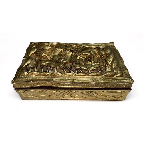 301 - Carved decorative wooden trinket box with antelope design, overpainted with gilt gold colour. Height... 