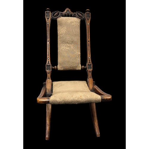 456 - Mahogany Foldable Campaign Chair. Victorian/early 20th Century. Cushioned seat and back. Width 36cm,... 