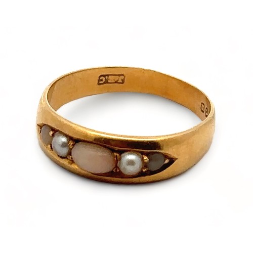 30 - 1880s pearl and gem set ring, set in 18ct gold. Size P.  Weight 3.56g.