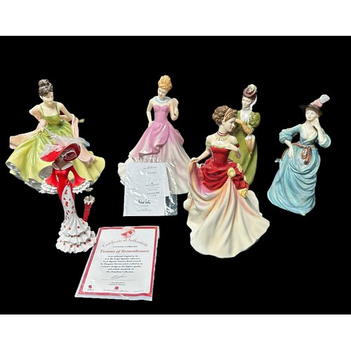 270 - A Collection Of Ceramic Figurines, including 3x Royal Doulton 'Pretty Ladies', Autumn ball, Spring b... 