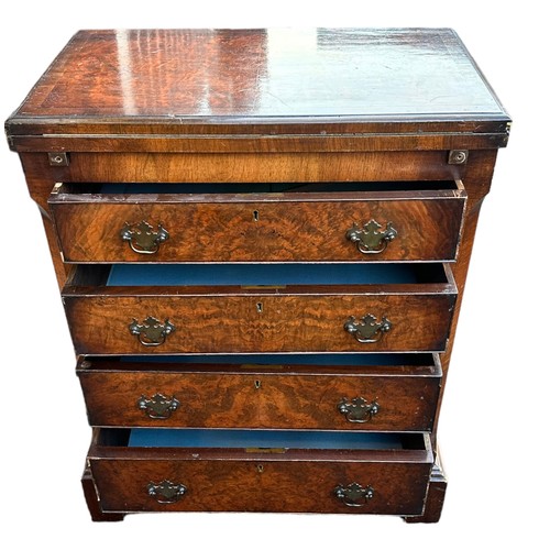 450 - Old reproduction walnut bachelors chest with two short over three long drawers and fold-over top. He... 