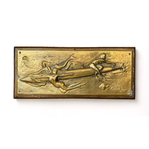 387 - Heinrich Friedrich Moshage (German, 1896-1968), ‘Der Grund Jager’, bronze plaque. Raised torpedo des... 