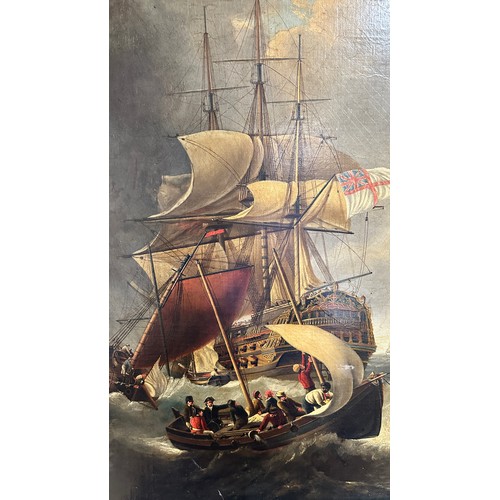413 - 18th / 19th Century English School very large oil on canvas maritime battle painting, possibly of HM... 