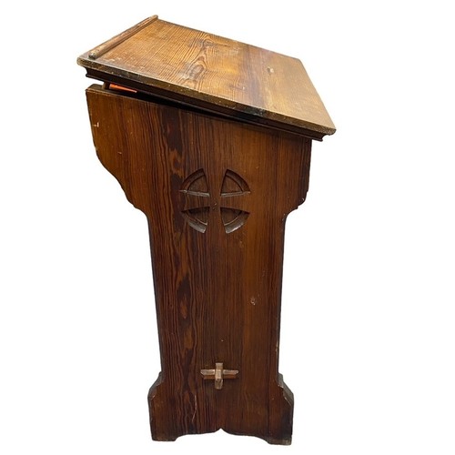 451 - Late 19th Century pine lectern made by Plucknett & Steevens, with plaque reading 