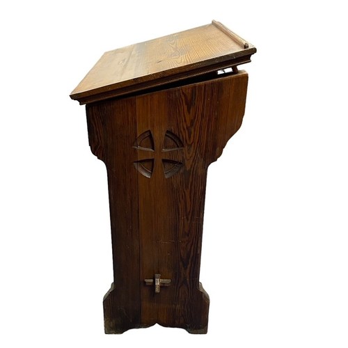 451 - Late 19th Century pine lectern made by Plucknett & Steevens, with plaque reading 