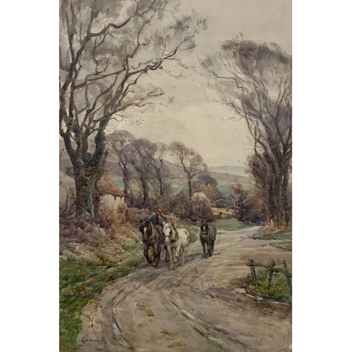 408 - Harold Swanwick (British, 1866-1929), ‘Returning from Work’ watercolour on paper. Watercolour of a m... 