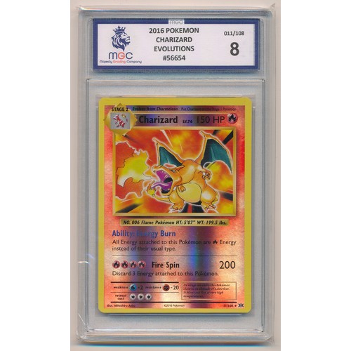 236A - Graded Charizard 11/108 Pokemon Card. Reverse holo XY Evolutions 2016 card. Graded 8 by MGC (Majesti... 