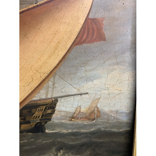 413 - 18th / 19th Century English School very large oil on canvas maritime battle painting, possibly of HM... 