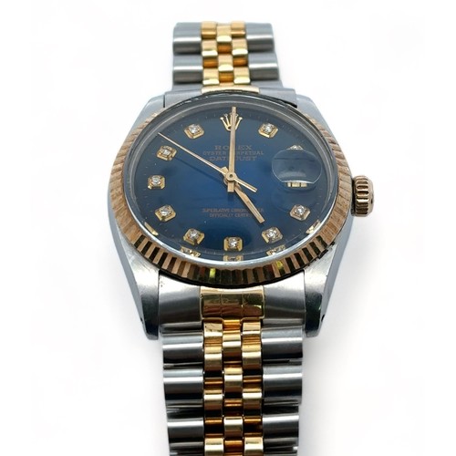 85 - Rolex, 1988 Oyster Perpetual Datejust with diamond set blue dial, model 16013, with steel jubilee br... 