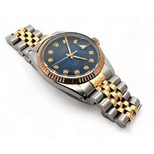 85 - Rolex, 1988 Oyster Perpetual Datejust with diamond set blue dial, model 16013, with steel jubilee br... 