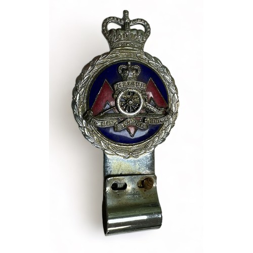 82 - Royal Artillery Chromed and Enamelled car badge by J. R. Gaunt London. 13cm.