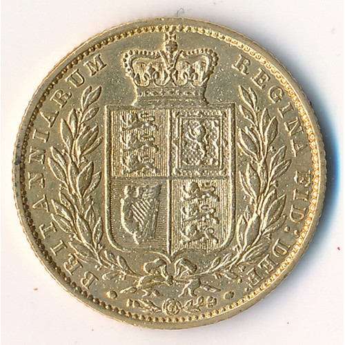 204 - Victoria 1855 Shield back full gold sovereign fine.