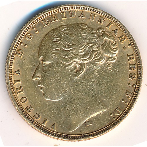 205 - Victoria 1876M full gold sovereign, good fine.