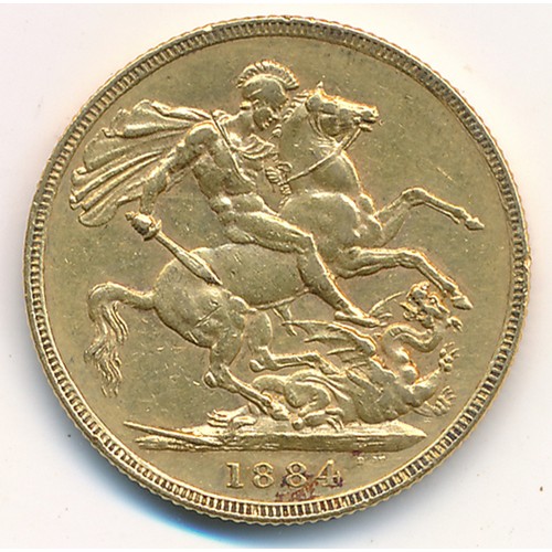 206 - Victoria 1884M full gold sovereign fine.