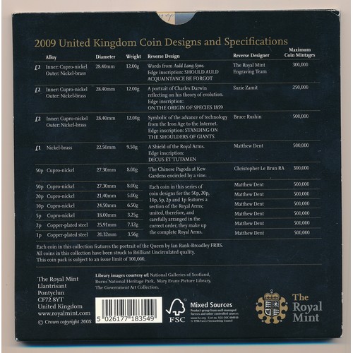 242 - 2009 UK uncirculated coin set by The Royal Mint, including Kew Gardens 50p, complete with slip case ... 