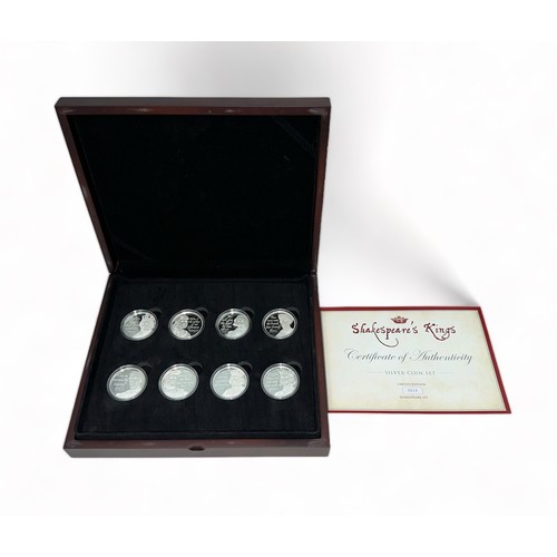 258 - Cook Islands 2016 $2 Shakespeare's Kings silver proof set of 8 coins in wooden presentation case wit... 