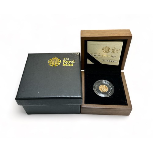 215 - 2010 Quarter-Sovereign gold proof FDC in wooden box of issue with Royal Mint certificate and outer R... 