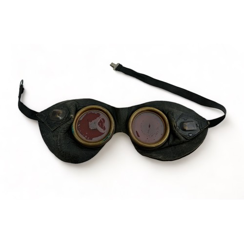 134 - RAF MK1A Night Adaption Flying Goggles. Soft leather face mask, circular metal lenses, elastic strap... 