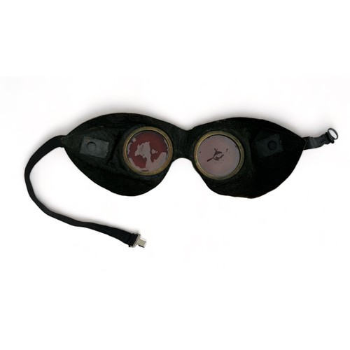 134 - RAF MK1A Night Adaption Flying Goggles. Soft leather face mask, circular metal lenses, elastic strap... 